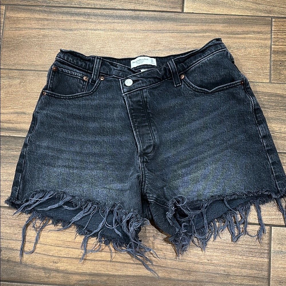 Abercrombie & Fitch Black Frayed Hem Denim Shorts